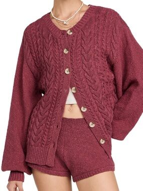 Free People Cable Knit Cardigan & Shorts Set